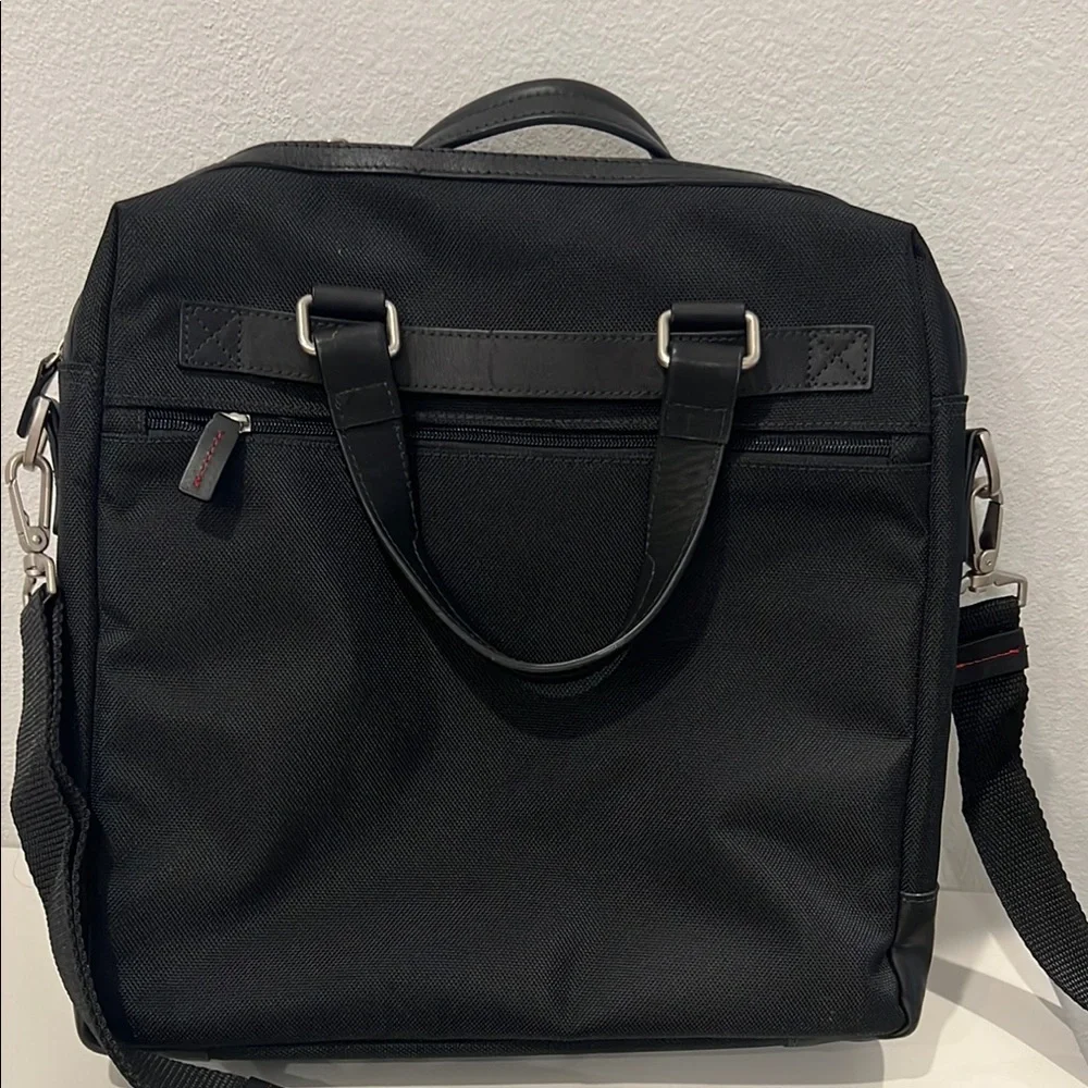 JACK GEORGES Black Canvas and Leather Business Briefcase Laptop Messenger Bag